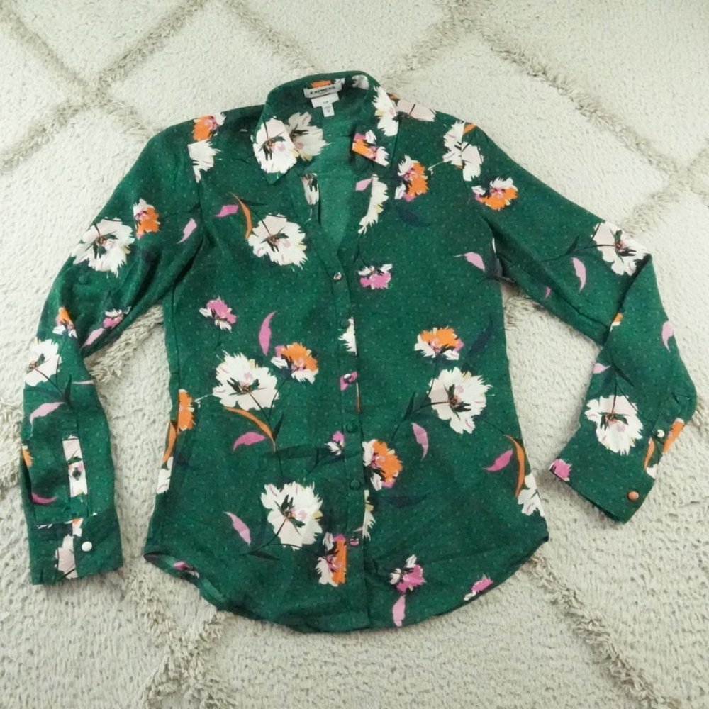 Express Green Floral Button-Down Shirt